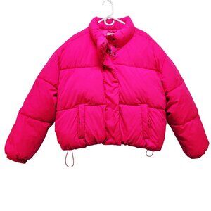 Essentials Womens Fuchsia Puffer Jacket plus Size 5X With Elastic Hem & Pockets